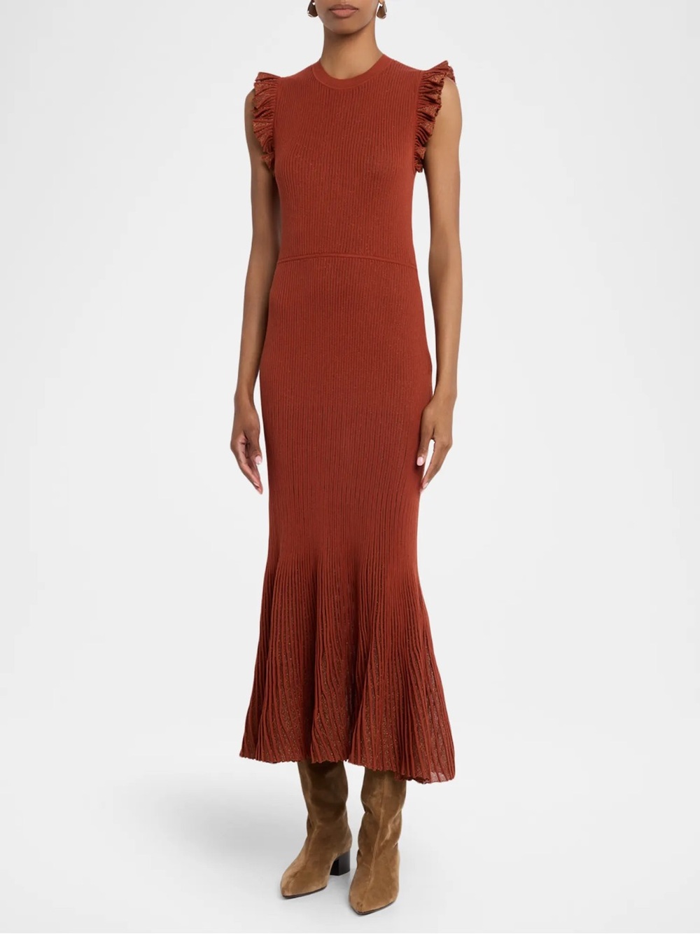 Ulla Johnson Noelle Sparkly Sleeveless Midi Dress in Copper